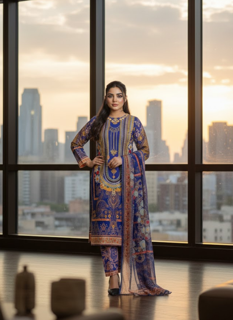 Purple Crepe Silk Salwar Suit – Elegant Pearl Work