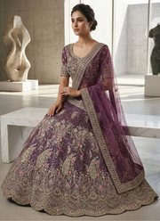 Purple Butterfly Net Lehenga Choli with Sequins & Coding Embroidery + Dupatta 3
