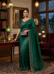 Pure Fandy Satin Silk Saree with Rose Gold Beadwork 28