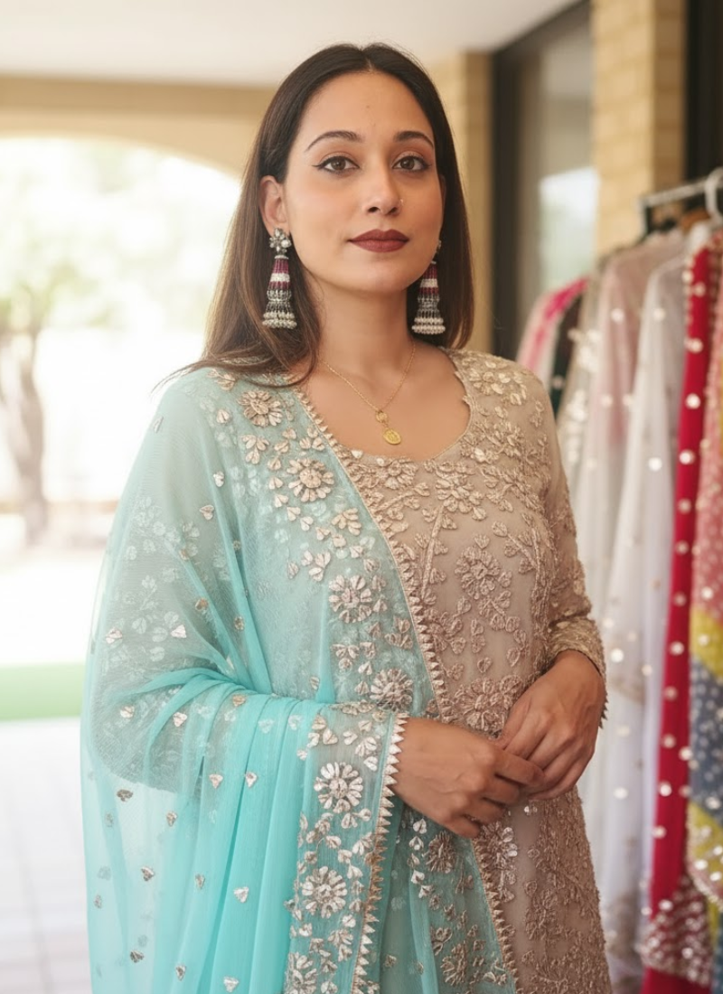 Royal Gota Patti Pakistani Shalwar Kameez – Chiffon Elegance for Women