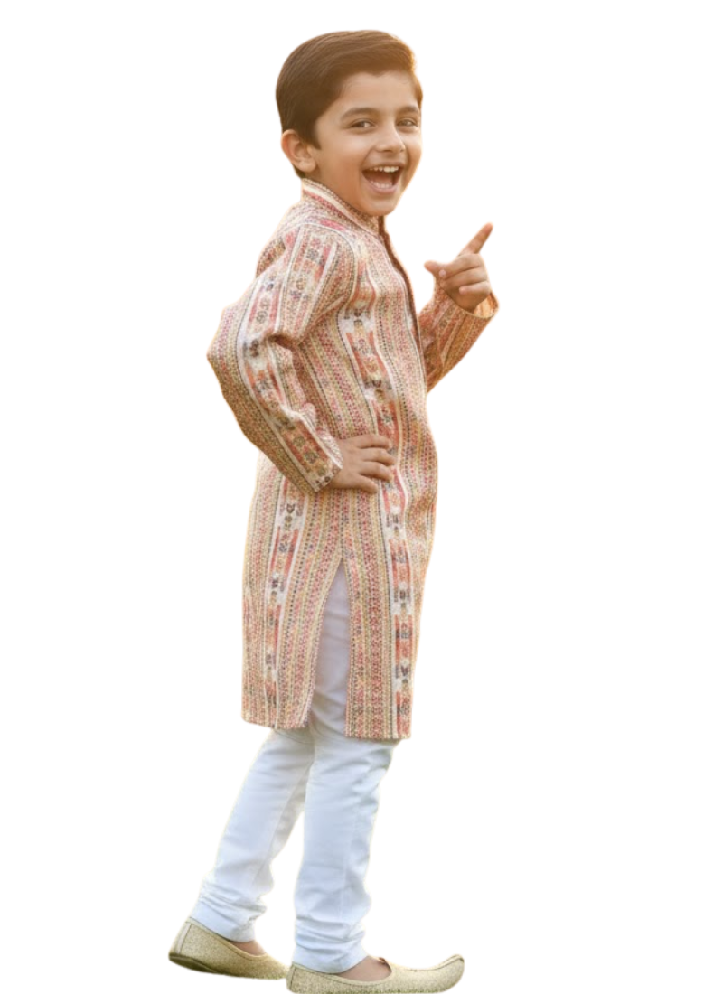 Multicolor Kids Kurta Pajama – Silk Kurta with Cotton Pyjama Set