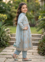 Girls Embroidered Net Frock Set – 3 Piece Party Wear | Indian Celebration Wear 4
