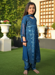 Sea Green Chiffon Kids Anarkali Gown – Elegant Festive Wear 5