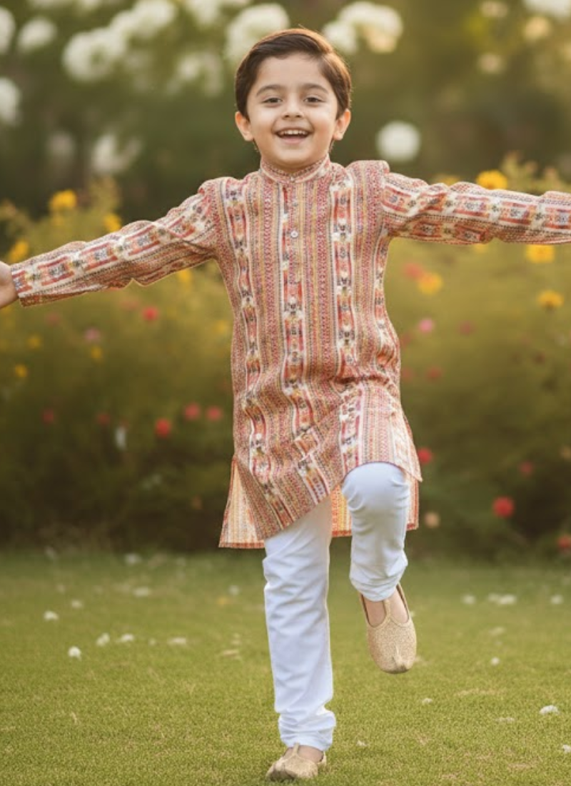 Multicolor Kids Kurta Pajama – Silk Kurta with Cotton Pyjama Set