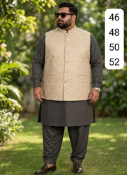Men's Big Size Silk Kurta Pyjama with Jacquard Koti | Indian Cultural Wear Online Australia 2