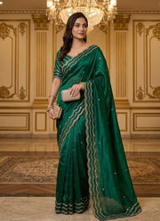 Pure Fandy Satin Silk Saree with Rose Gold Beadwork 29