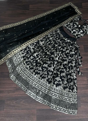 Black Viscose Jacquard Lehenga Choli with Sequins Embroidery + Russian Silk Dupatta 5