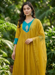 Elegant Mul Chanderi Kurta Pant Dupatta Set 2
