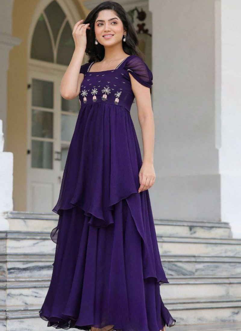 Fox Georgette Anarkali Dress with Handwork & Double Flair