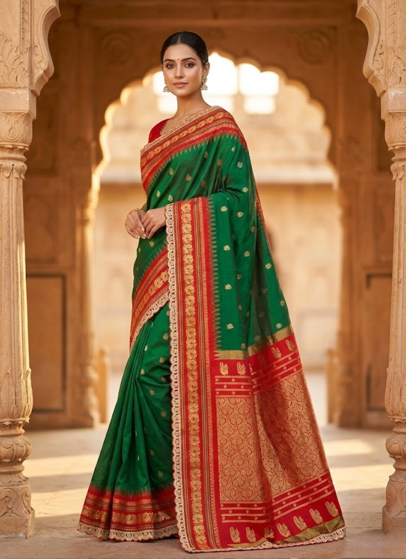 Banaras Silk Saree with Shovosachi Border