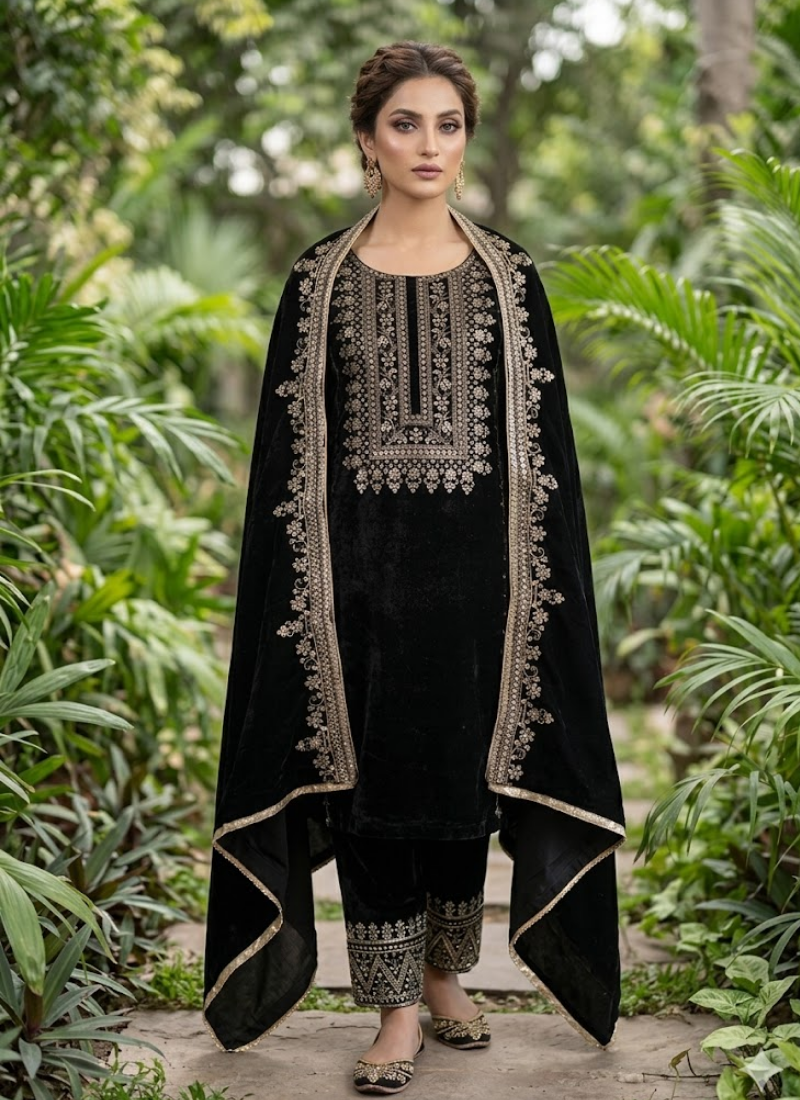 Velvet Embroidered Salwar Suit