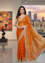 Banarasi Organza Saree with Blouse – Fanta Orange 2