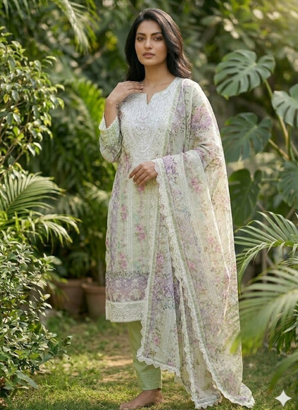 Lawn Cotton Salwar Kameez with Chiffon Dupatta