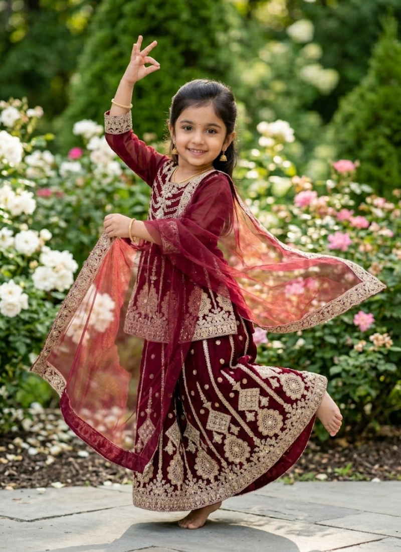 Baby Girl’s Net Lehenga – Embroidery Work