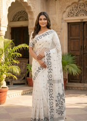 Black & White Tantuz Saree in Maslin Blend 3