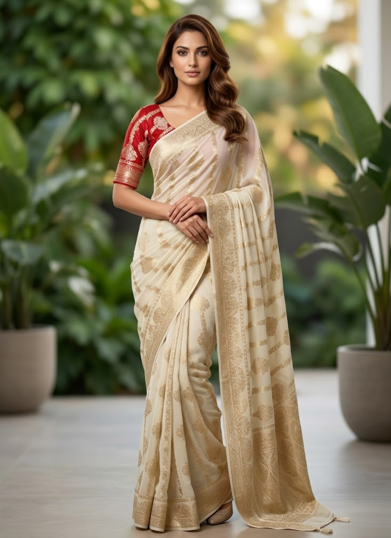 Banarasi Viscose Georgette Saree – Handwoven Designer Elegance - View 2