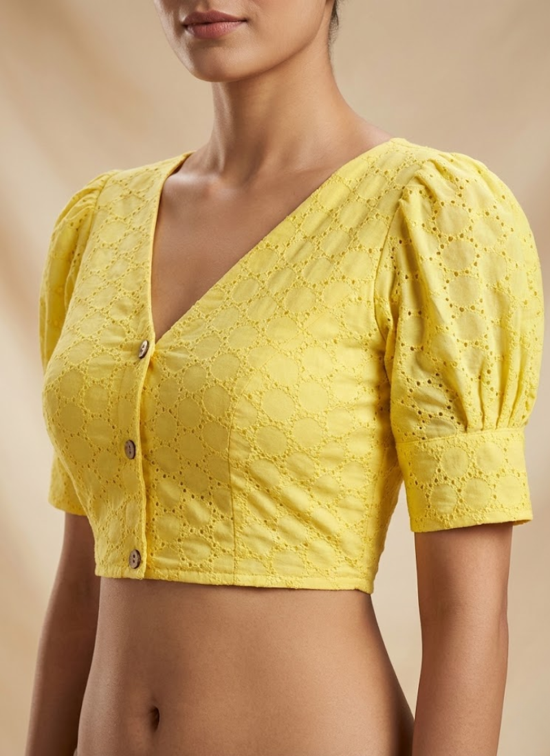 Pure Cotton Hakoba Puff Sleeve Blouse with Football Design