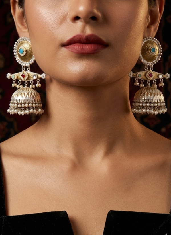 Baby pink silver Polished Panchi Fusion Earrings
