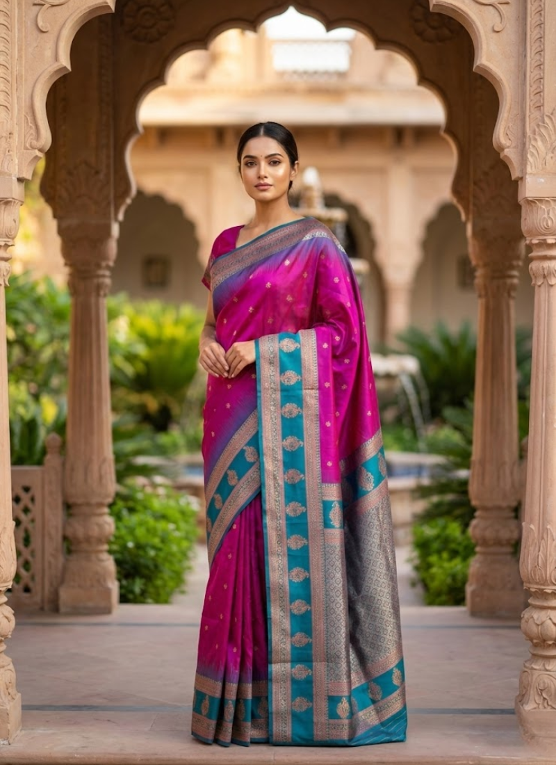 Semi Ikkat Kanchi Saree – Elegant Weave