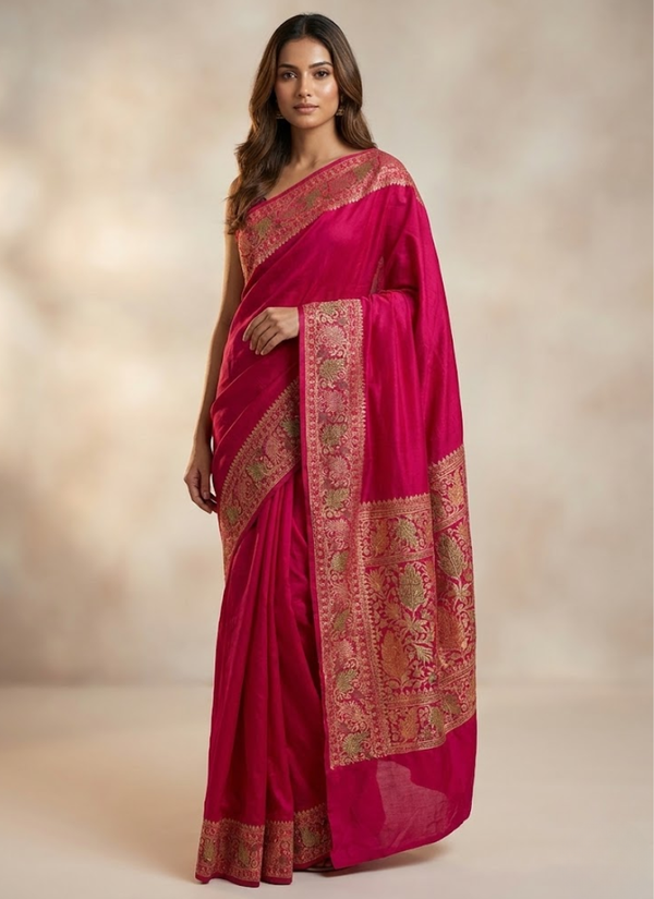 Magenta Color Banarasi Silk Saree – Mina Work with Blouse Piece