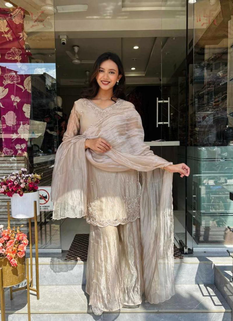 Elegant Tissue Silk Palazzo Set with Dupatta