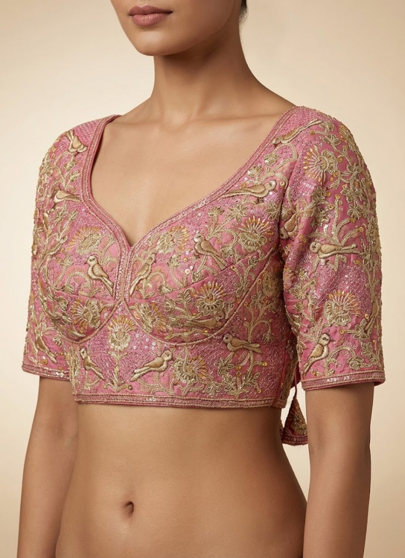 Roman Silk Women’s Blouse with Jari, Sequins & Codding Thread Work Australia