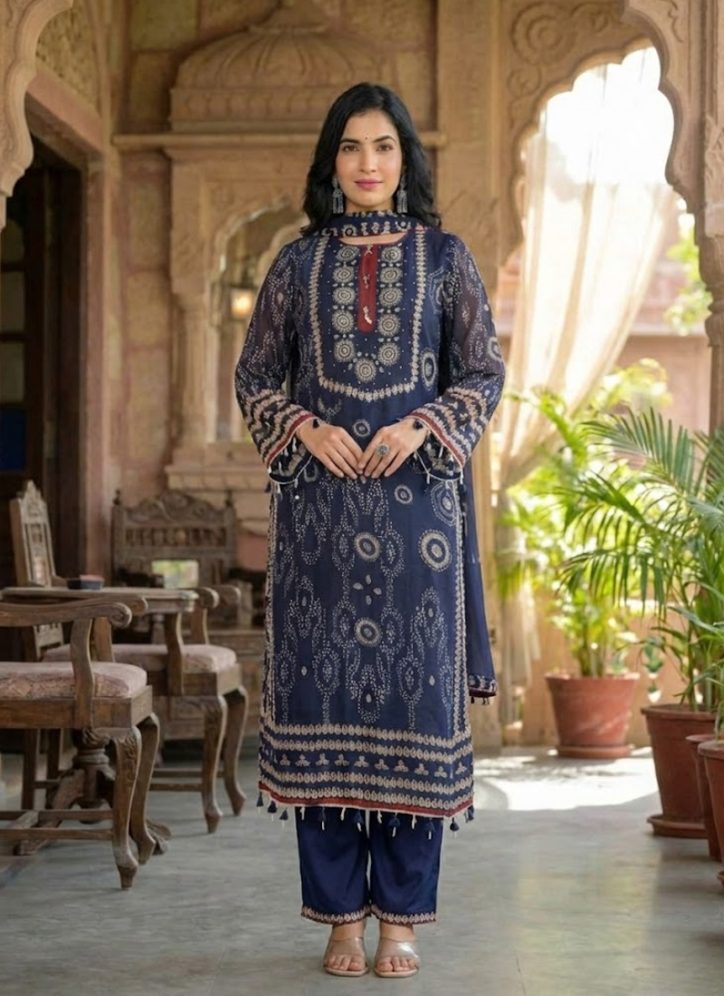 Women’s Blue Embroidered Pakistani Straight Suit