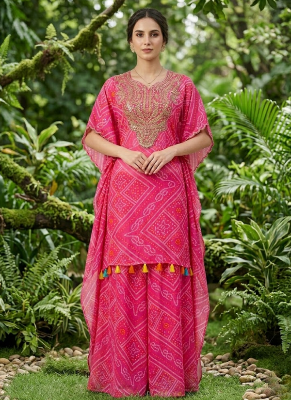 Faux Georgette Kaftan Sharara Set
