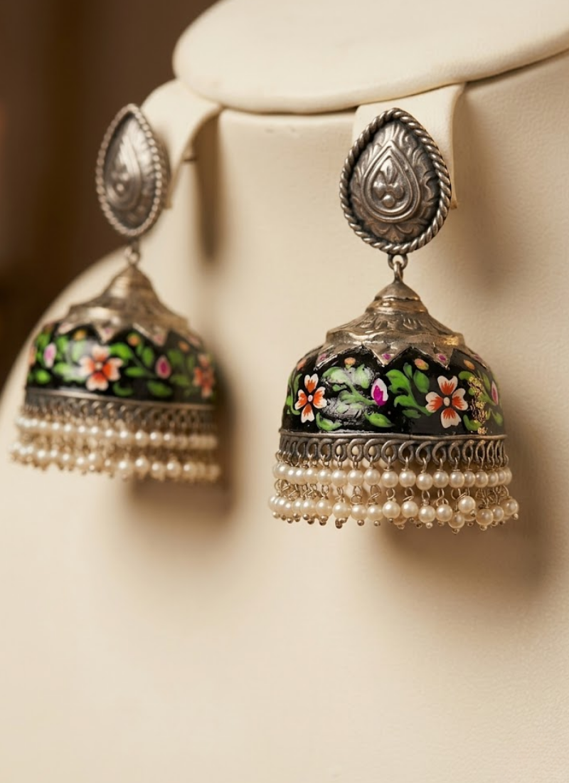 Black German Silver Earrings