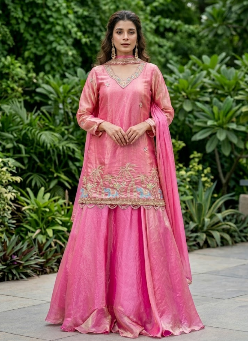 Fendy Kurti Lehenga Set with Embroidered Dupatta - View 1