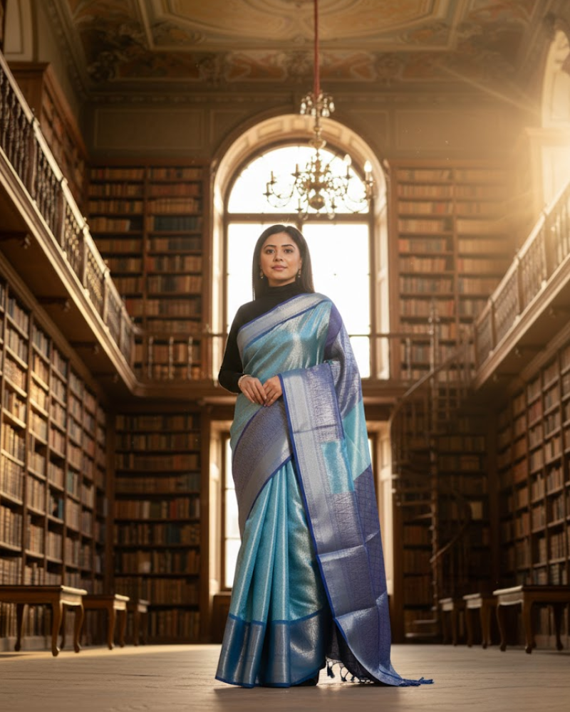 Tissue Saree – Elegant Silver Mari Work