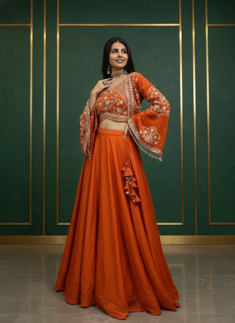 Chinon Lehenga Choli with Embroidered Jacket