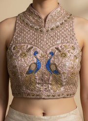 Peacock Silk Party Blouse with Hand Work 4