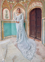 Baby Blue Georgette Saree with Thread Embroidery & Sequins Work + Blouse Piece 3