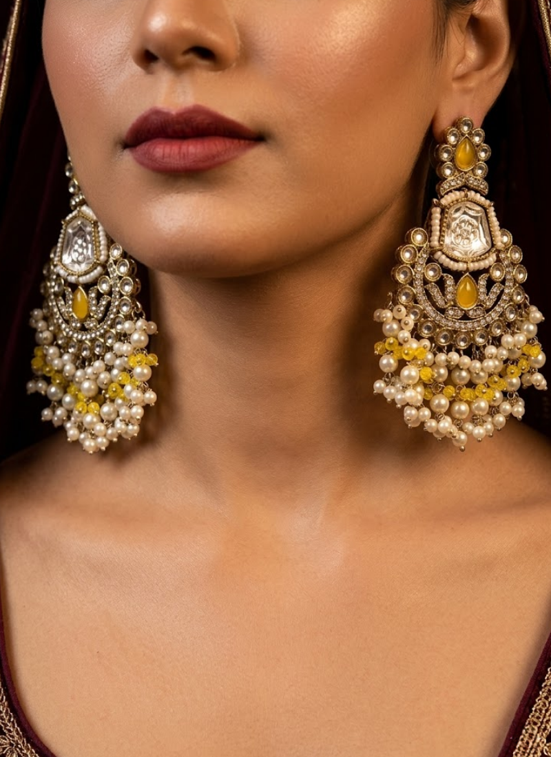 Ziva Kundan Earrings – Mix Metal Base with Moti Work, traditional Indian jewelry Australia