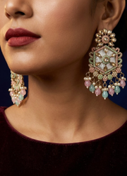 Sea Green with Baby Pink Kundan Earrings 6