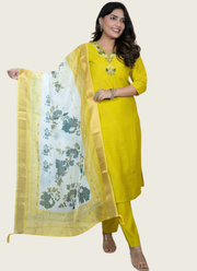 Parrot Roman Silk Salwar Kameez with Handwork & Chanderi Dupatta 2