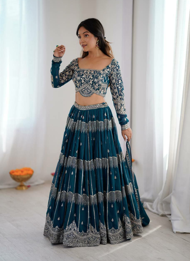 Faux Georgette Lehenga Choli with Embroidered Dupatta