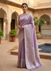 Light Onion Banarasi Tissue Silk Saree with Blouse Piece 3