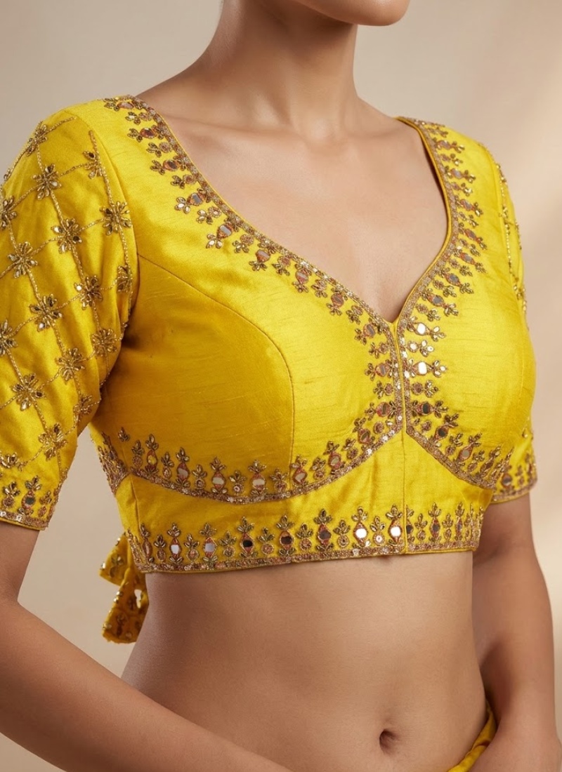 Italian Silk Women’s Blouse with Jari, Sequins & Beads Work