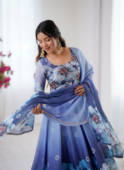 Organza Silk Anarkali Dress with Digital Print & Golden Lace Dupatta (Sizes S–XXL) 3