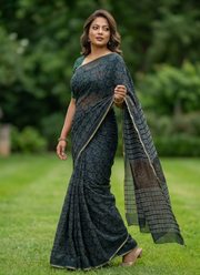Bottle Green Vegetable Chiffon Saree 2