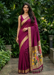 Cotton Paithani Saree – Zari Buttis & Pallu with Blouse 2