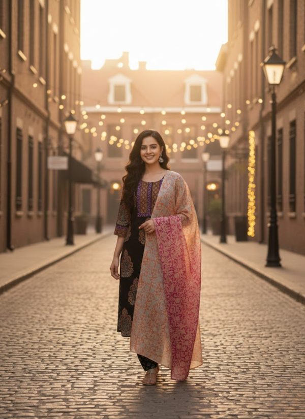 Cotton Block Printed Salwar Suit – Black & Orange