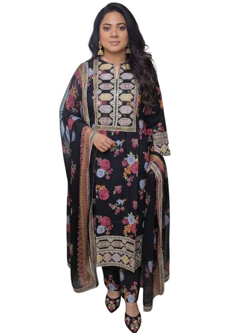 Pakistani Lawn Cotton Salwar Kameez with Chiffon Dupatta