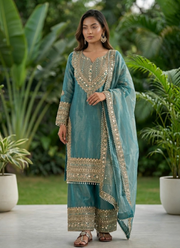Fendy Silk Kurta Set with Dupatta – Embroidery & Lace Border 2