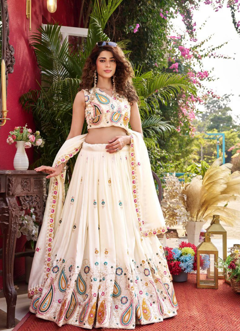 Pure Vichitra Heavy Embroidered Lehenga Choli