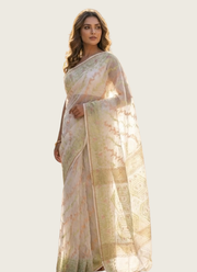 Off-White Jamdani Saree with Mari Thread Work 1
