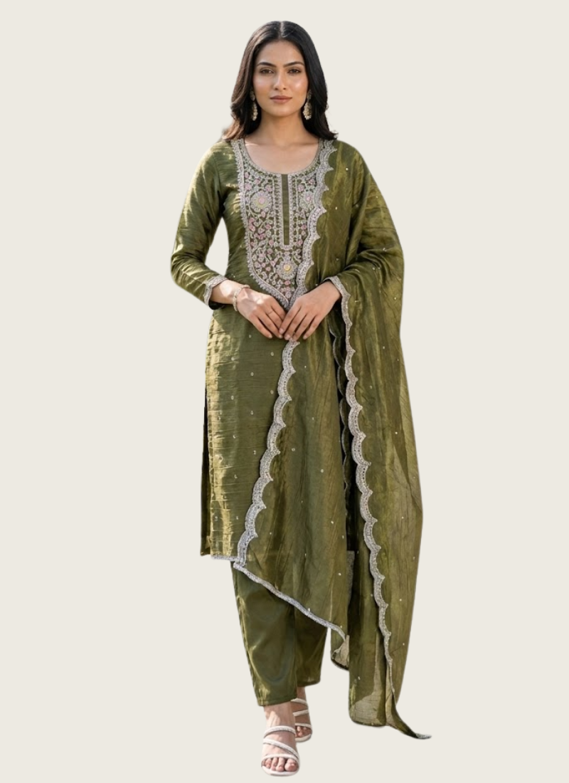 Gold Crush Punjabi Suit with Sequins Embroidery & Dupatta (Sizes M–XL) Australia