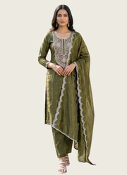 Gold Crush Punjabi Suit with Sequins Embroidery & Dupatta (Sizes M–XL) 1